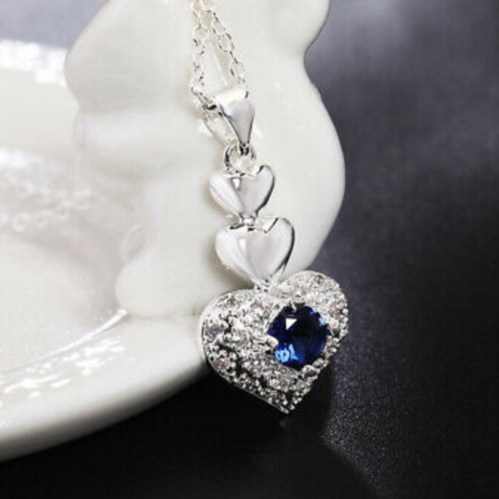 925 sterling silver chain Heart crystal necklace - Picture 3 of 5